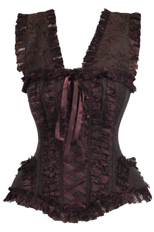 Top Drawer Brown Swirl Brocade and Lace Steel Boned Corset by Daisy Corsets in Size S, M, L, XL, 2X, 3X, 4X, 5X, or 6X