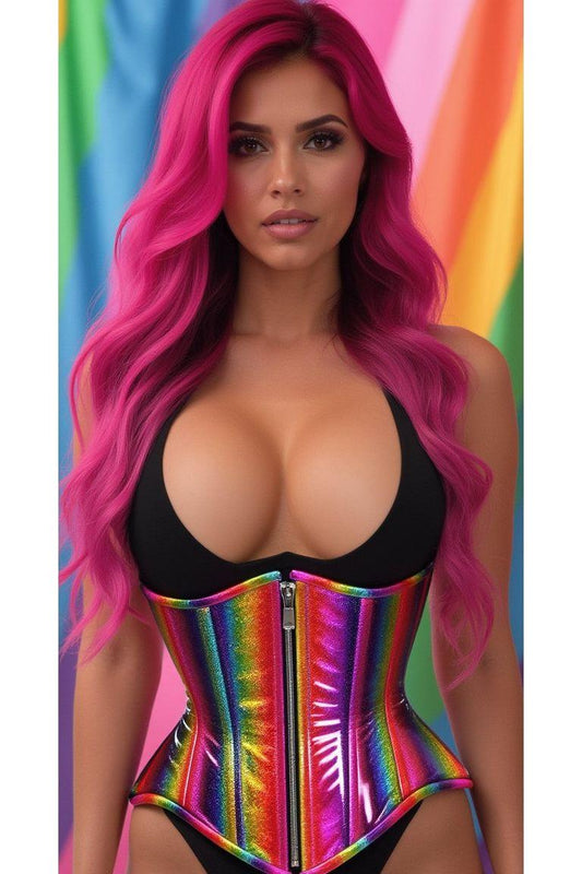 Rainbow Glitter Double Steel Boned Waist Cincher