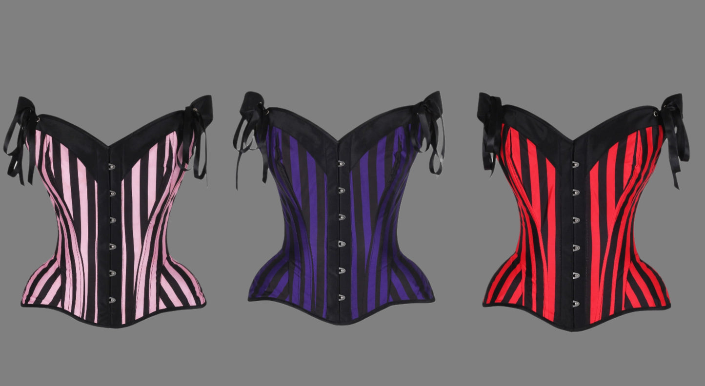 Striped Steel Boned Corset with Straps