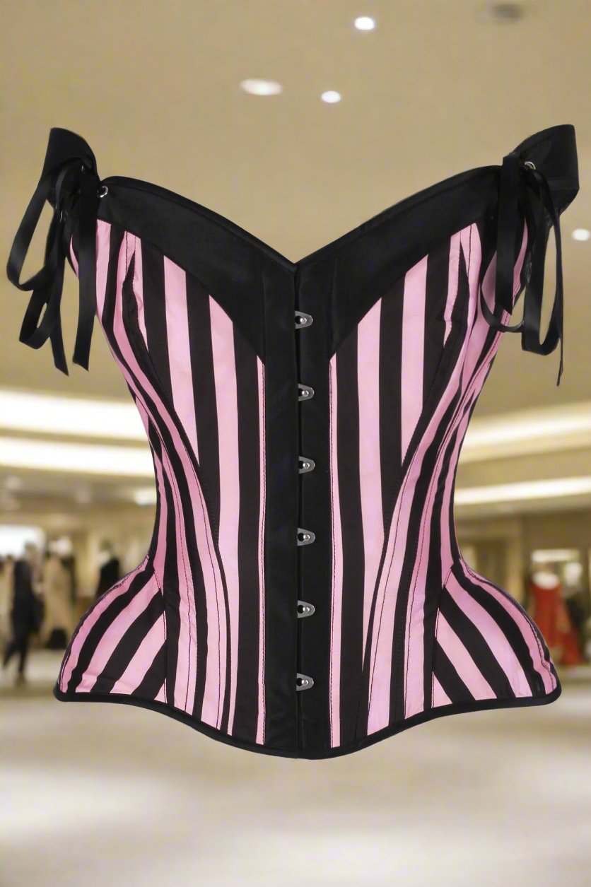 Striped Steel Boned Corset with Straps