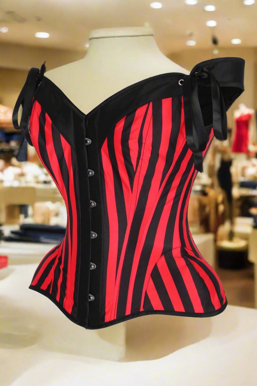 Striped Steel Boned Corset with Straps