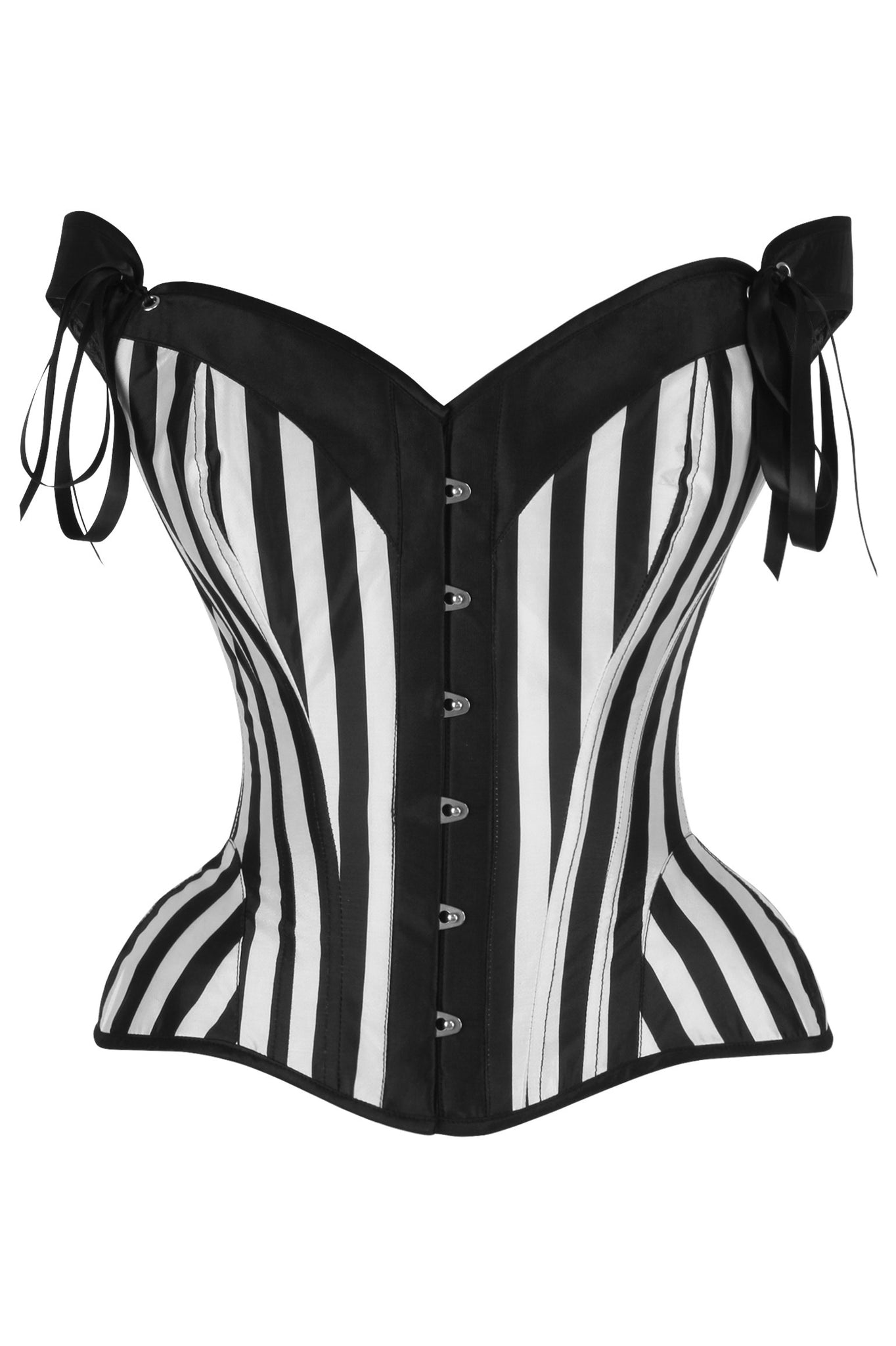 Top Drawer Black and White Striped Steel Boned Corset with Straps