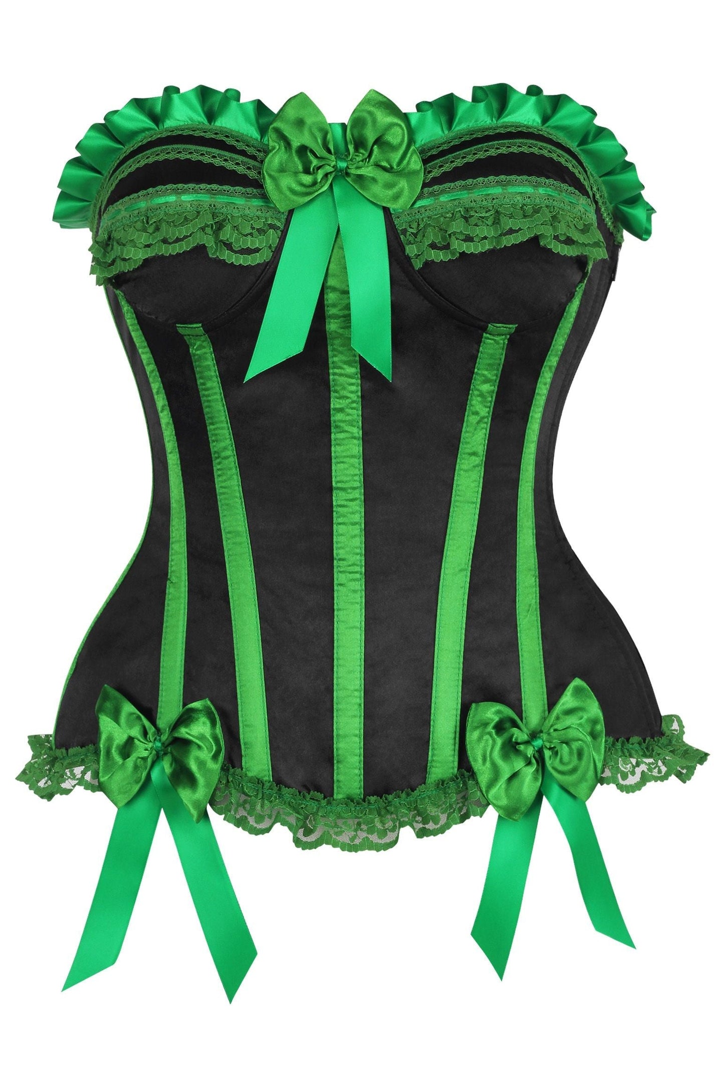 Top Drawer 2 PC Green/Black Striped Burlesque Steel Boned Corset & Bloomer Set
