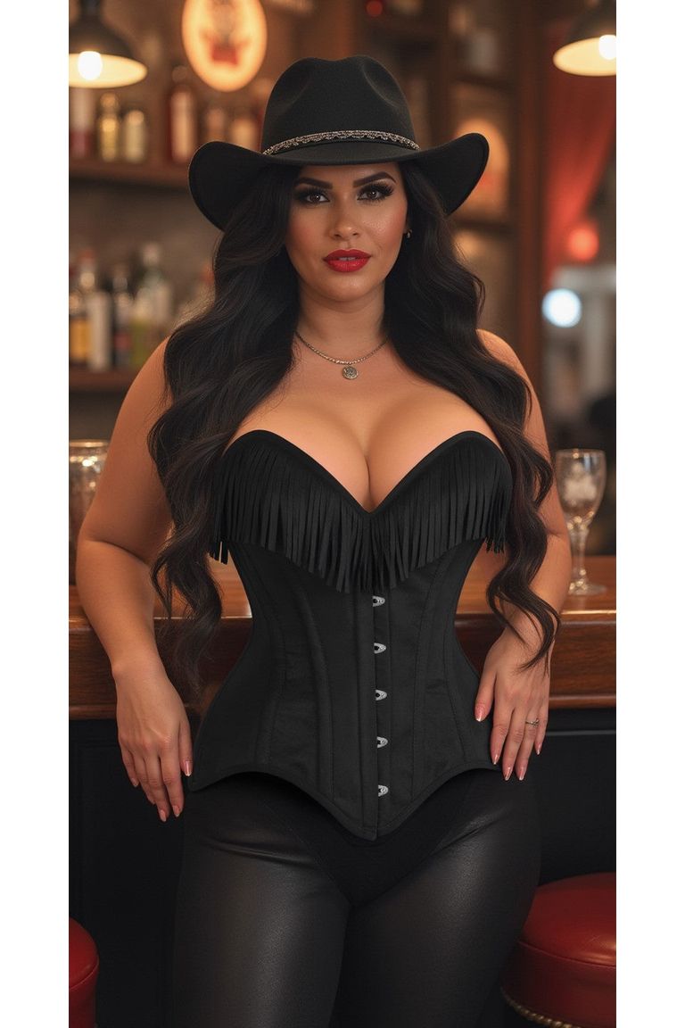 Black Suede Steel Boned Over Bust Corset