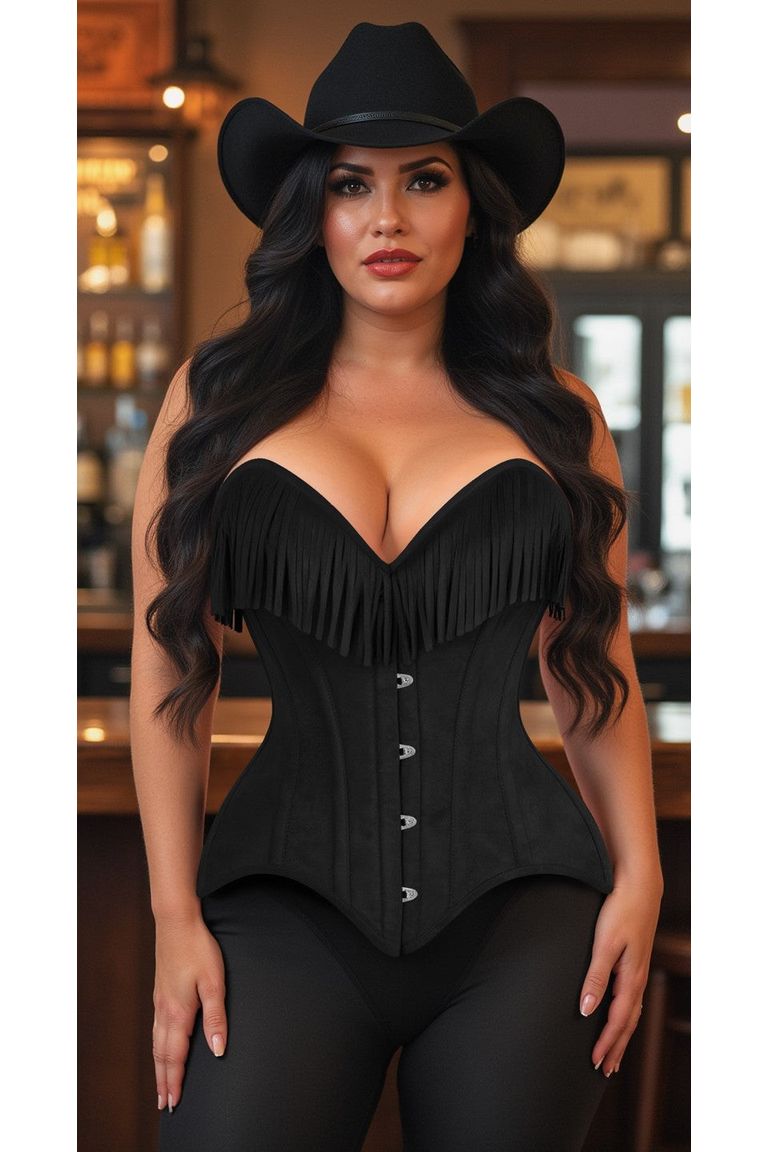 Black Suede Steel Boned Over Bust Corset