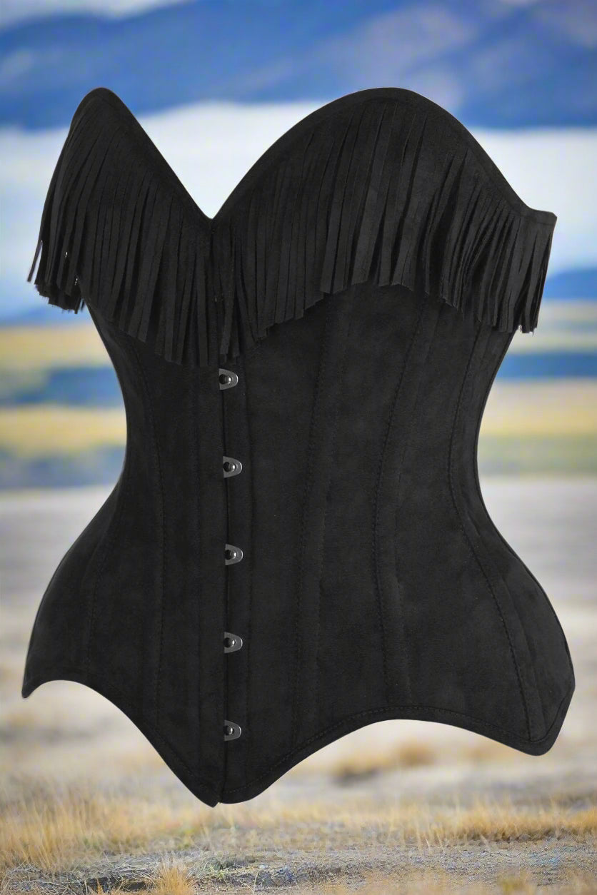 Black Suede Steel Boned Over Bust Corset