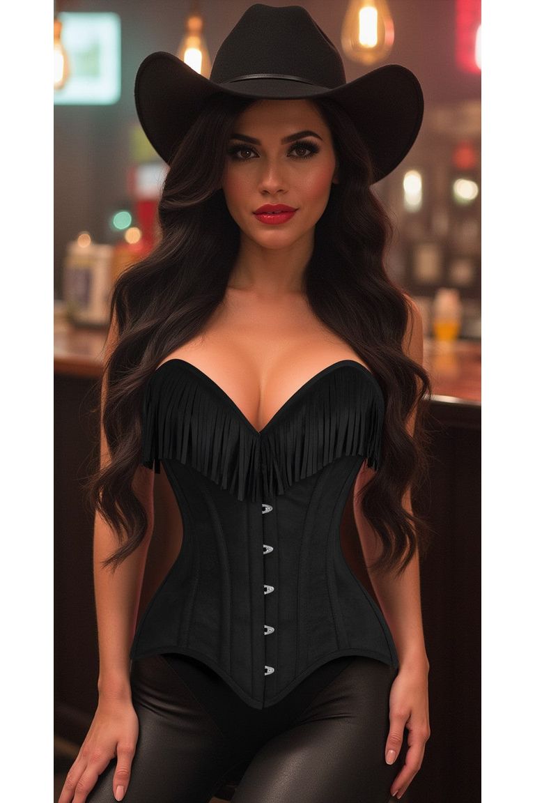 Black Suede Steel Boned Over Bust Corset