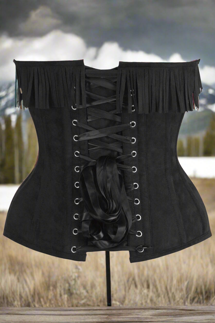 Black Suede Steel Boned Over Bust Corset
