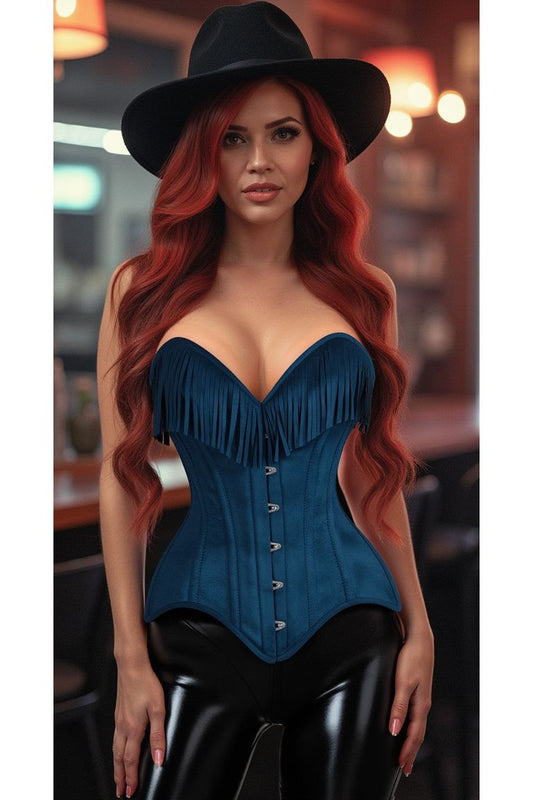 Blue Suede Steel Boned Over Bust Corset