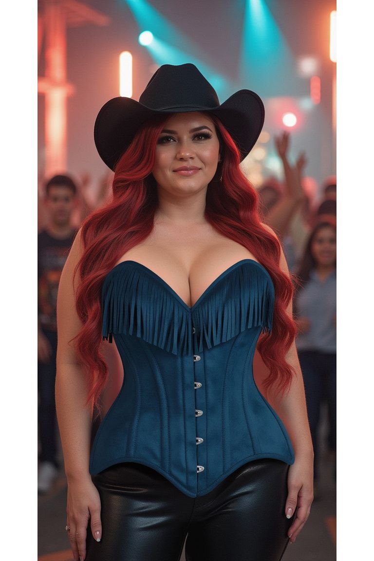 Blue Suede Steel Boned Over Bust Corset