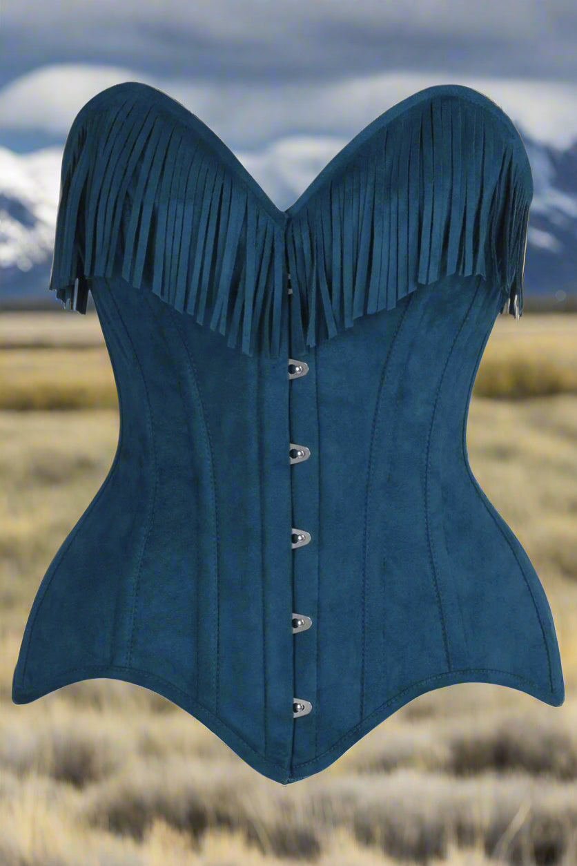 Blue Suede Steel Boned Over Bust Corset