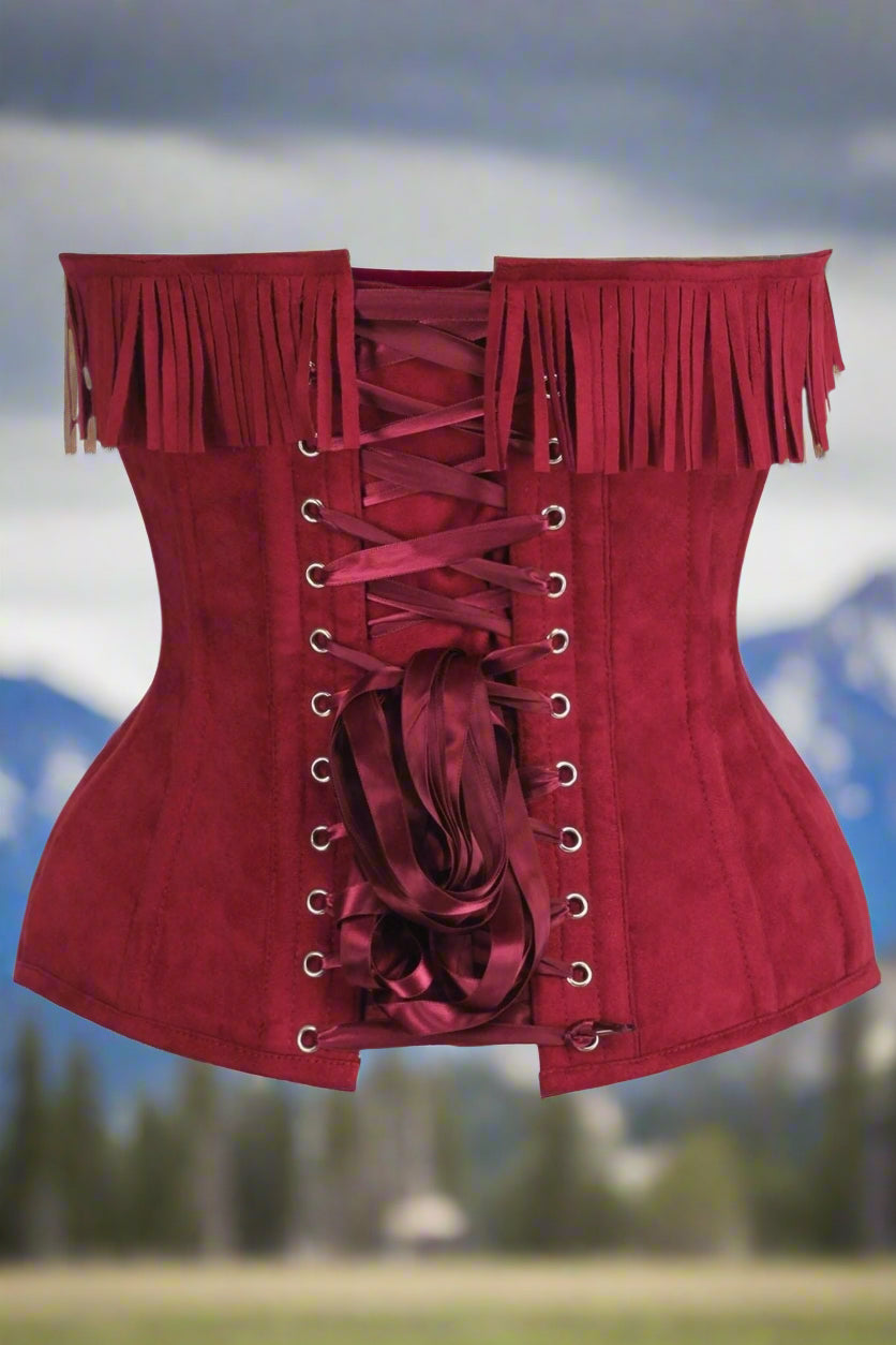 Red Suede Steel Boned Over Bust Corset
