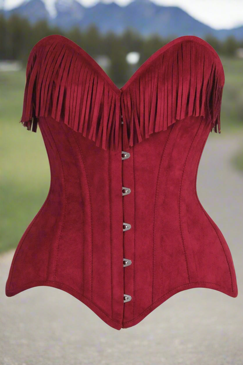 Red Suede Steel Boned Over Bust Corset