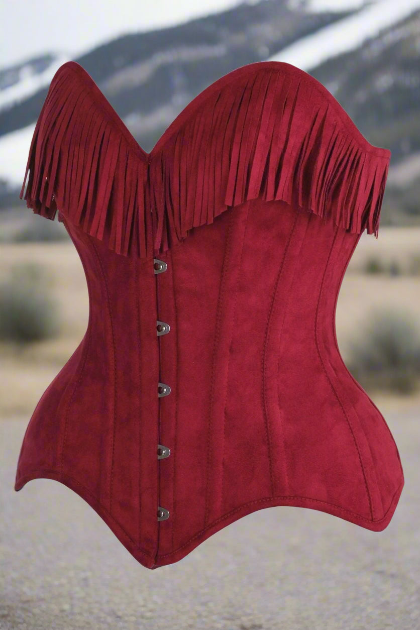 Red Suede Steel Boned Over Bust Corset