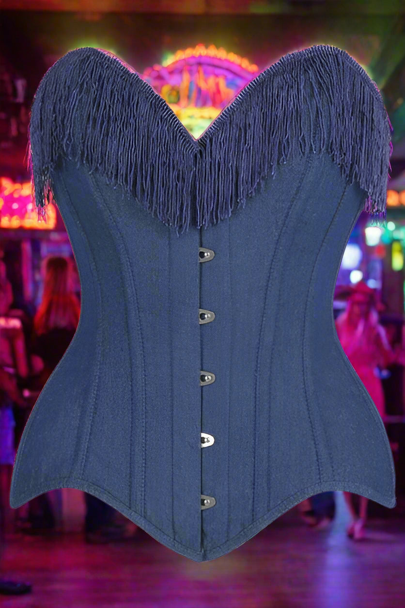 Dark Blue Denim Steel Boned Over Bust Corset