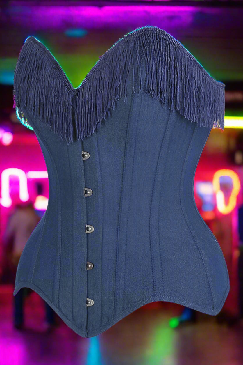 Dark Blue Denim Steel Boned Over Bust Corset