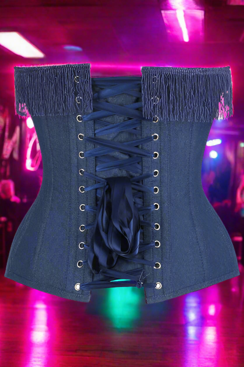Dark Blue Denim Steel Boned Over Bust Corset