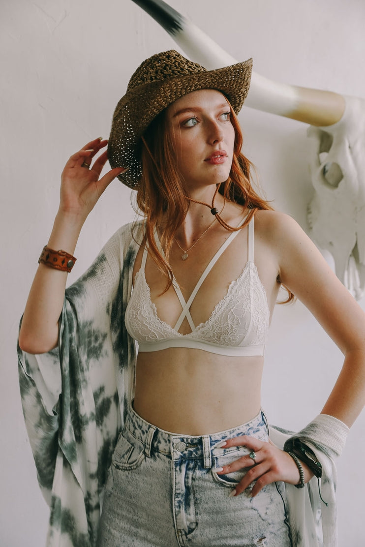 Front Cross Strap Lace Bralette by LETO