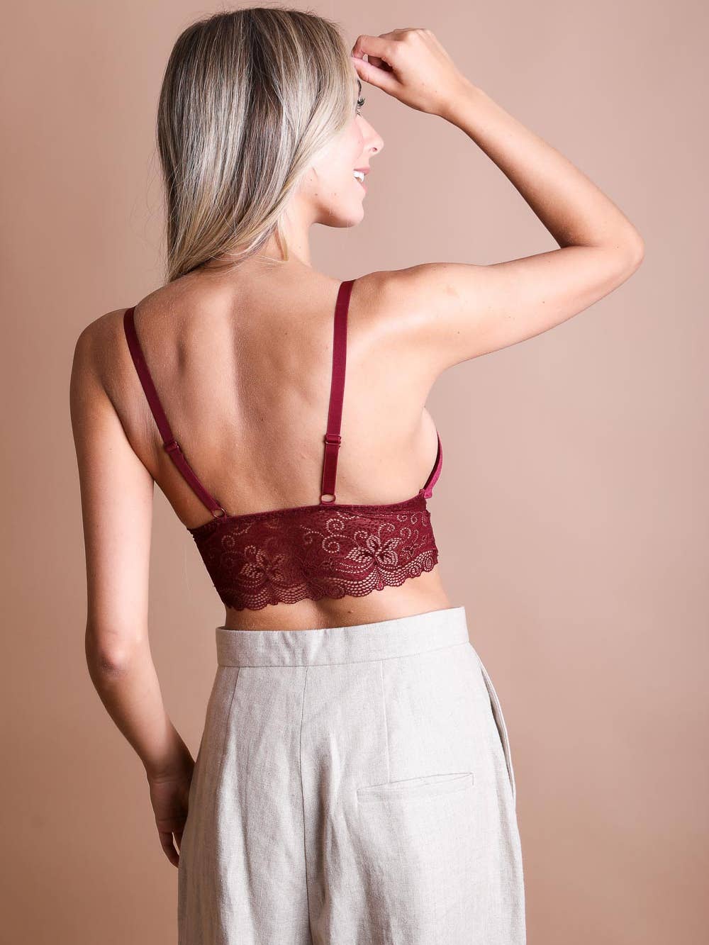 Velvet Longline Lace Bralette by LETO in 4 Color Choices in Size S, M, or L