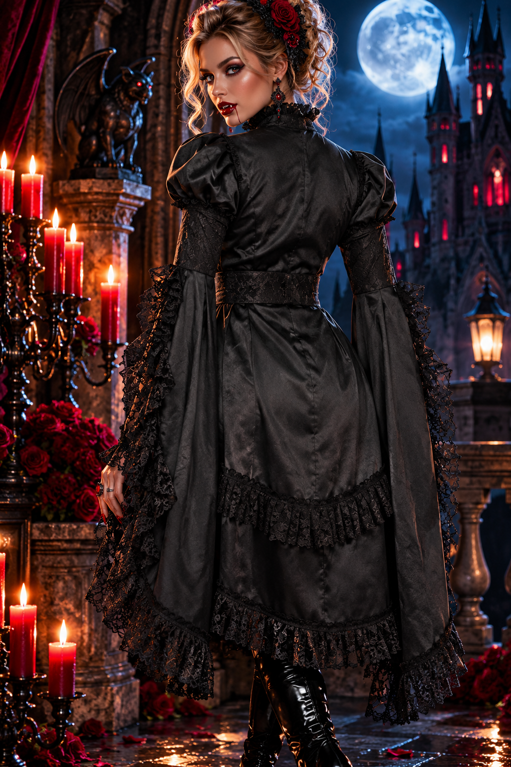 Vampire Black Satin and Lace Ruffled Jacket