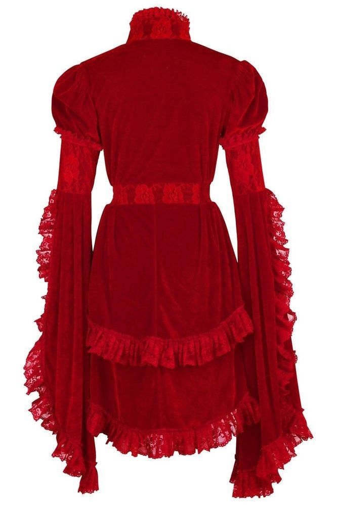 Dark Red Velvet and Lace Ruffled Jacket