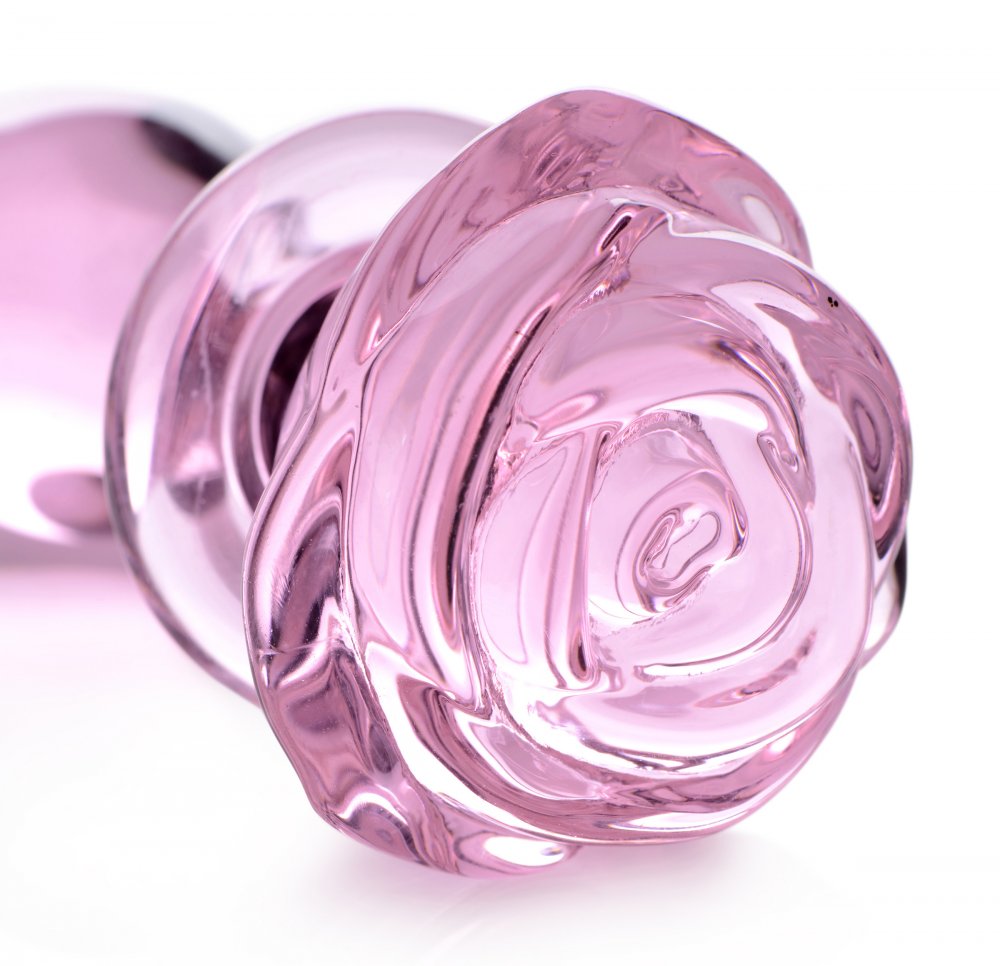 Pink Rose Glass Anal Plug