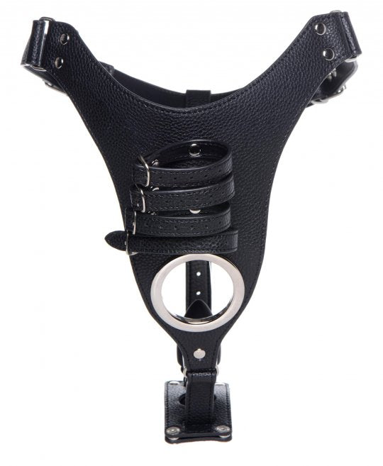 Strict Leather Male Chastity Harness with Silicone Anal Plug