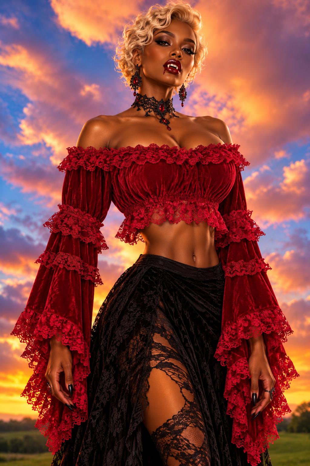 Vampire Underbust Corset Dress and Peasant Top