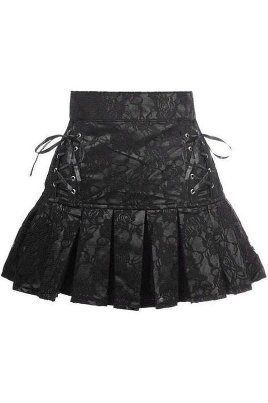Black Satin w/Black Lace Overlay Lace-Up Skirt