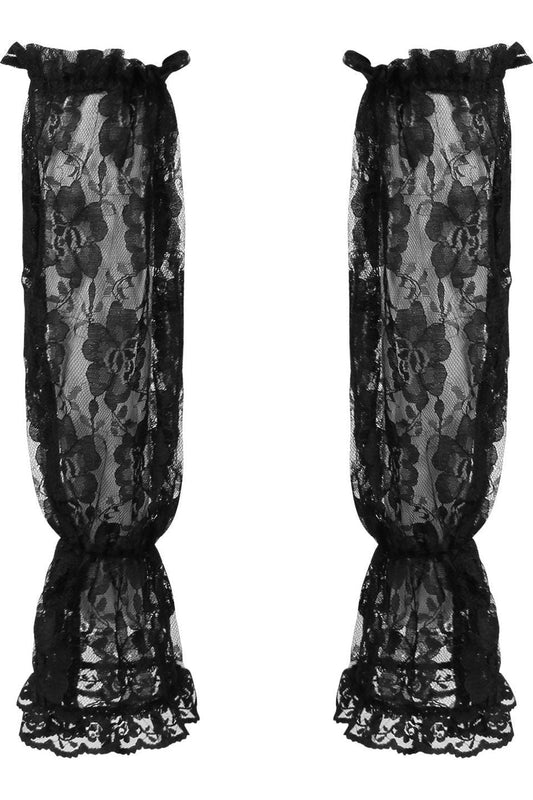 Black Sheer Lace Smocked Sleeves