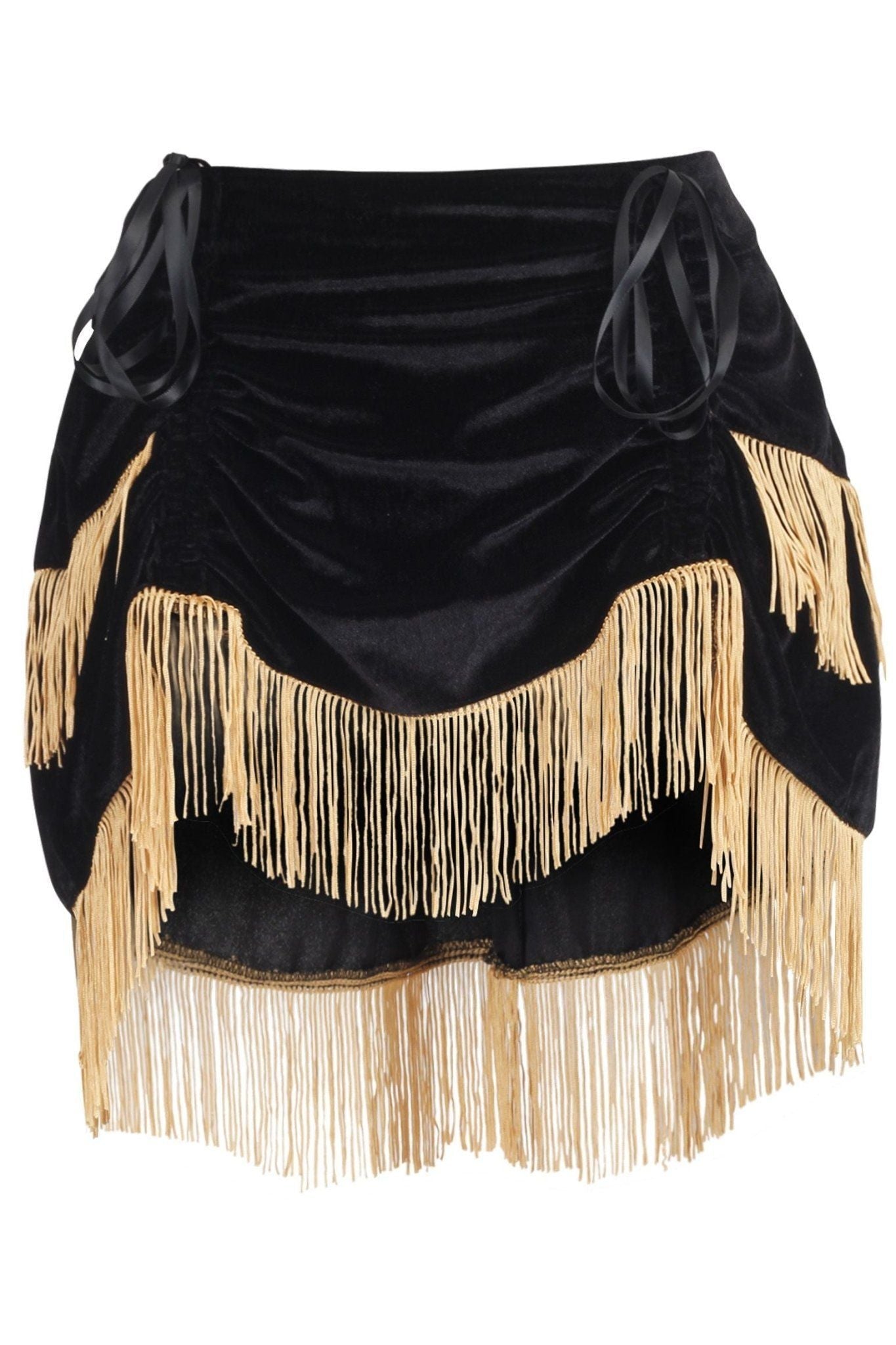 Black Velvet w/Gold Fringe Burlesque Bustle Skirt - Daisy Corsets