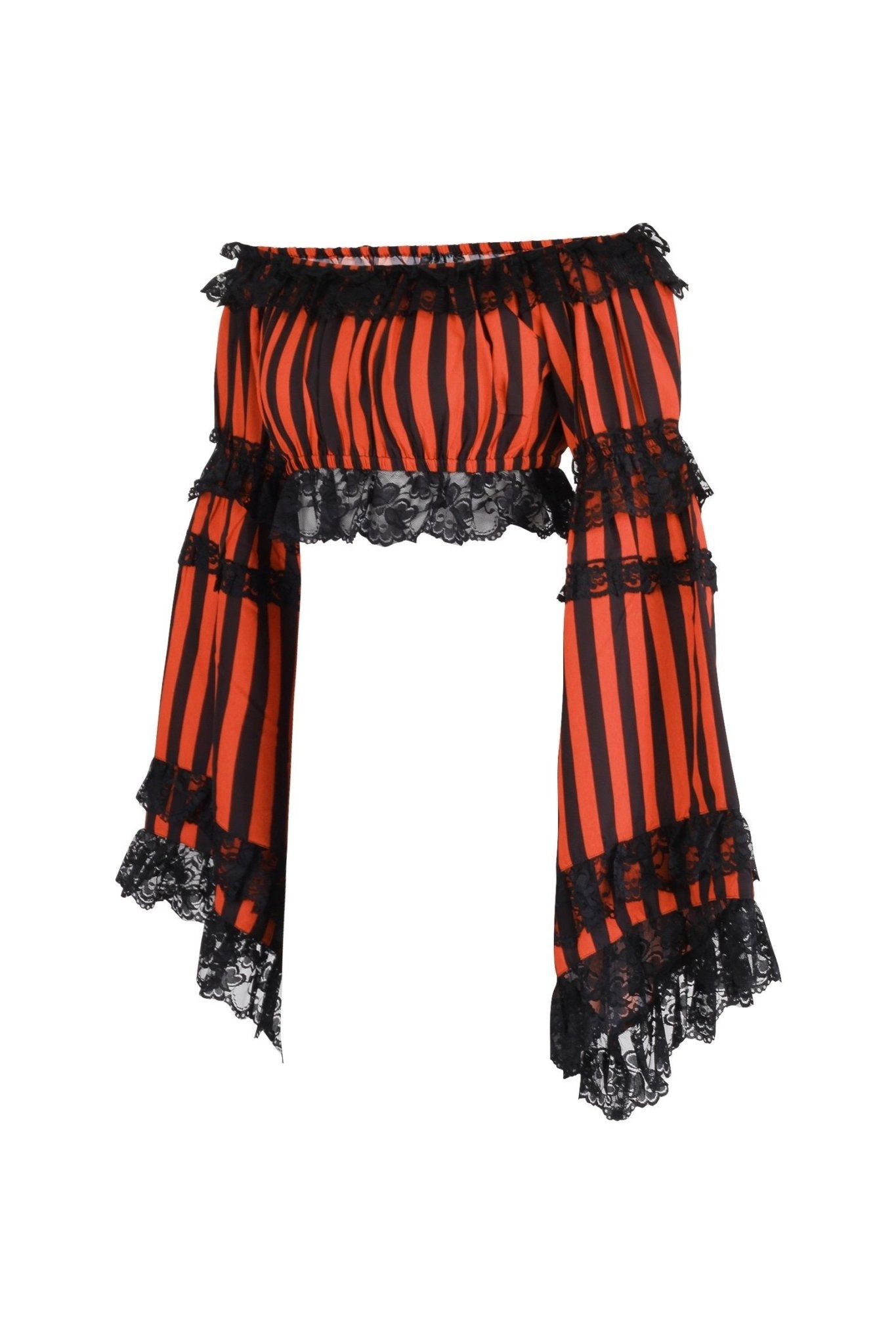 Black/Orange Striped Smocked Flare Sleeve Peasant Top - Daisy Corsets
