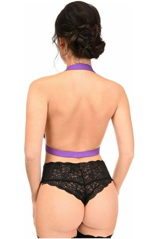 BOXED Dark Purple Stretchy Body Harness w/Gold Hardware