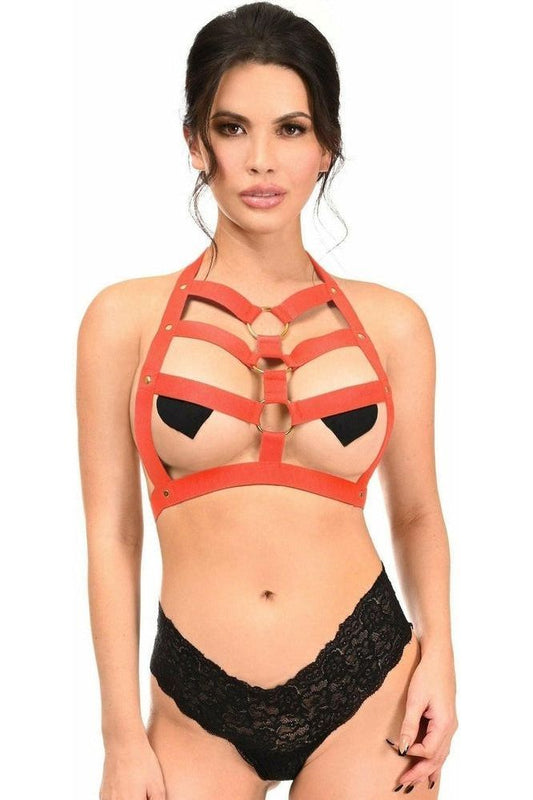 BOXED Red Stretchy Body Harness w/Gold Hardware