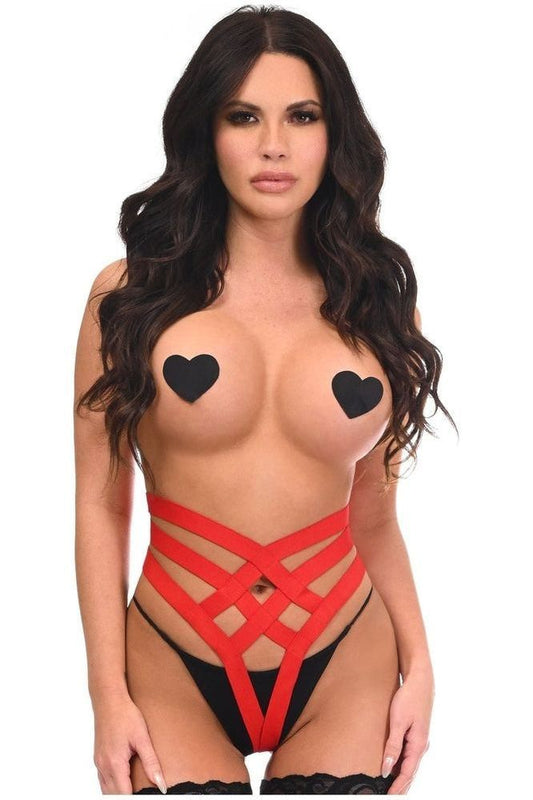 BOXED Red Stretchy Elastic Panty Body Harness