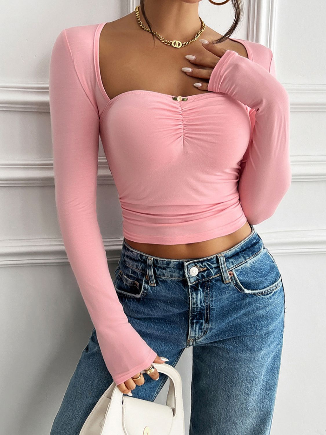 Devine Cutout Square Neck Long Sleeve T-Shirt