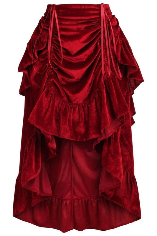 Dark Red Velvet Adjustable High Low Bustle Skirt