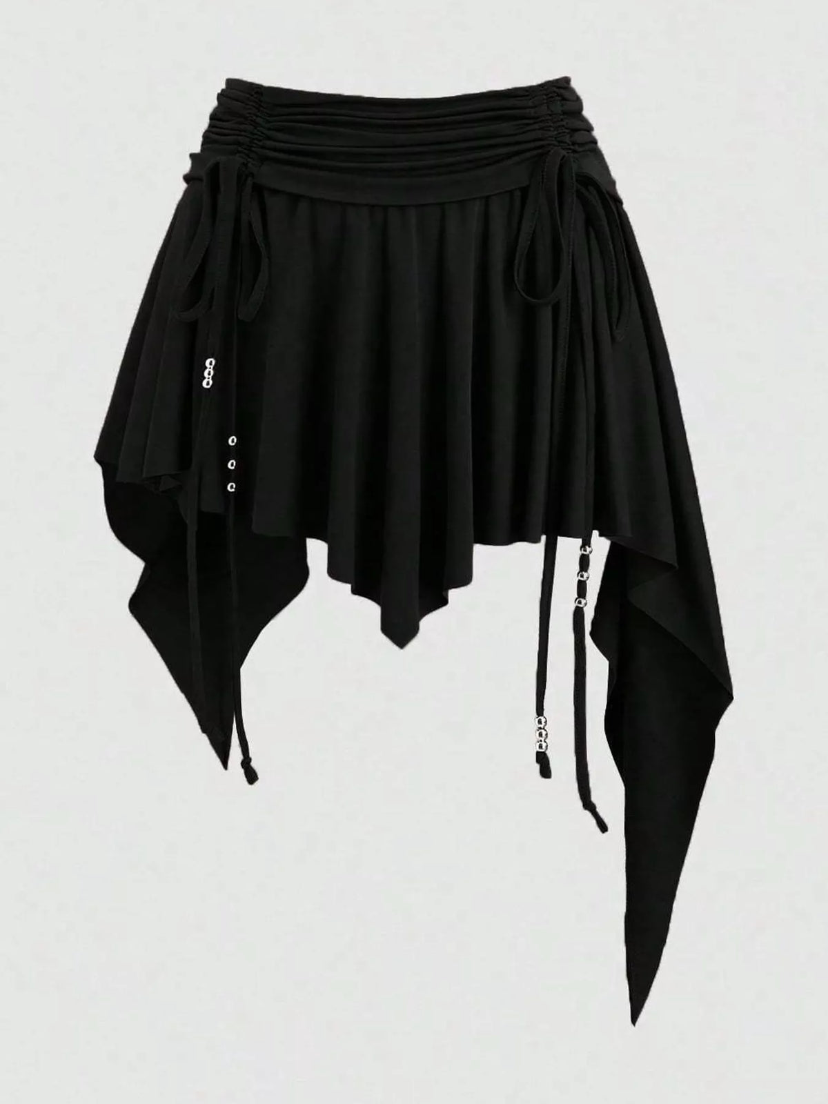 Ruched Asymmetrical Drawstring Mini Skirt Black