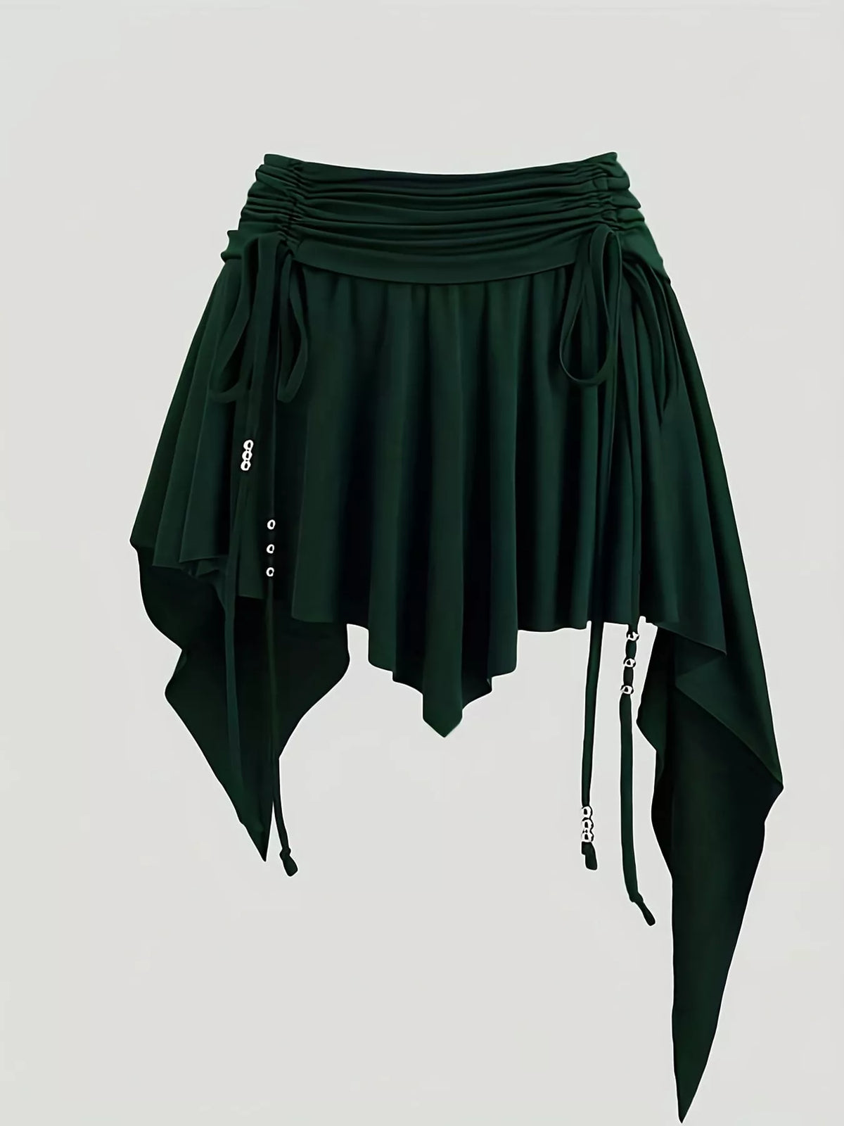 Ruched Asymmetrical Drawstring Mini Skirt Dark Green