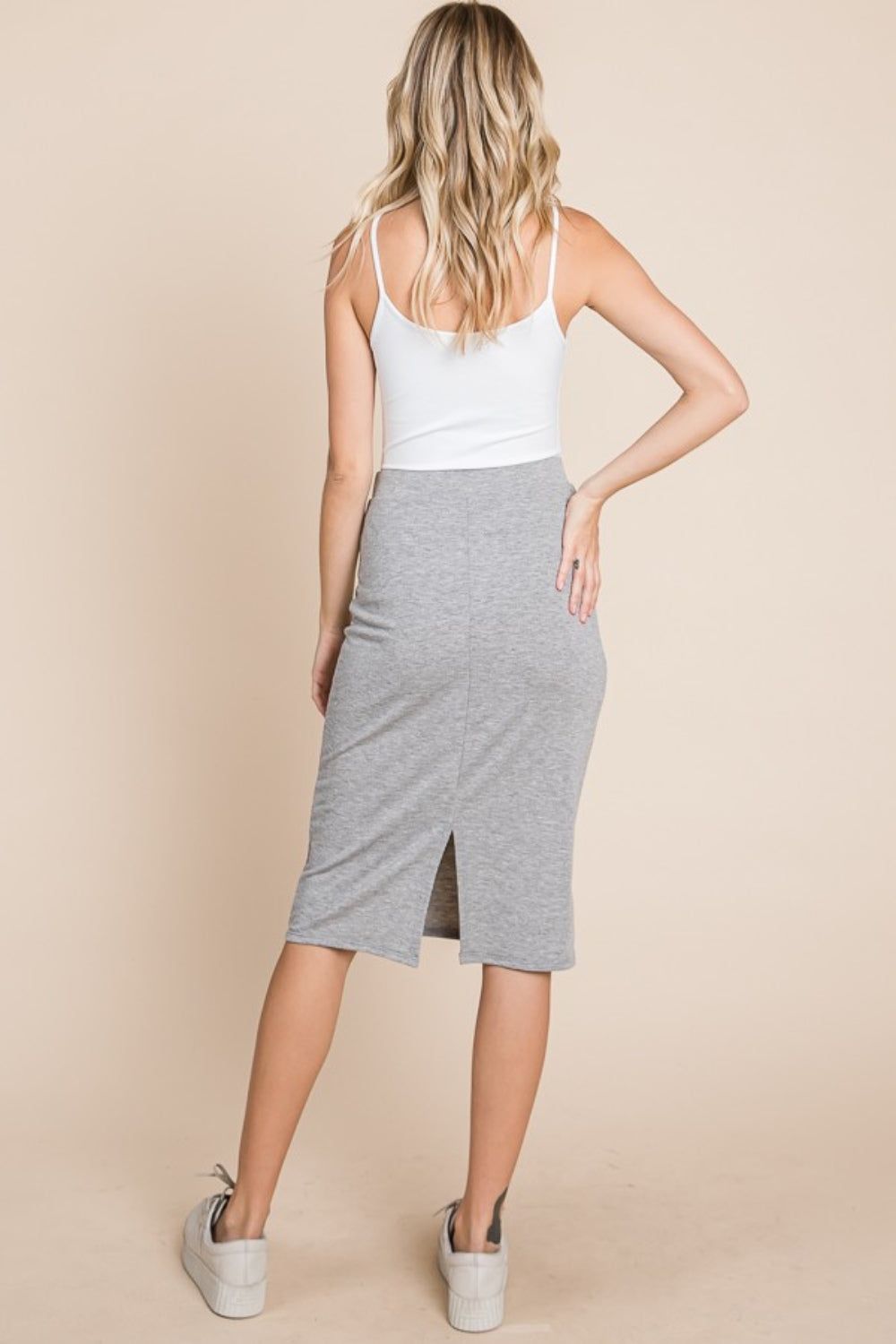 Heather Gray Elastic Waist Pencil Skirt