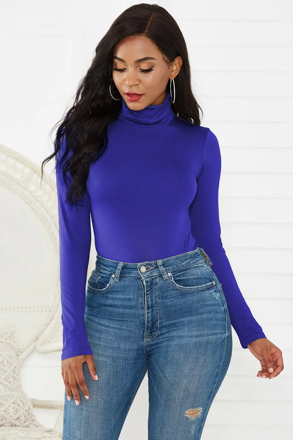 Turtleneck Long Sleeve Bodysuit Royal Blue