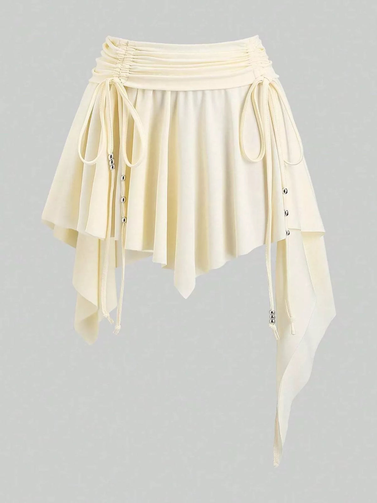 Ruched Asymmetrical Drawstring Mini Skirt Apricot
