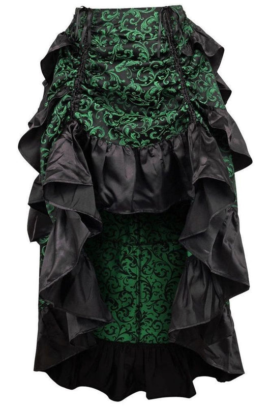 Green/Black Brocade Adjustable High Low Bustle Skirt