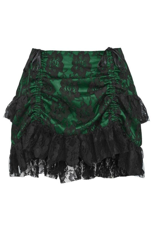Green/Black Lace Ruched Bustle Skirt