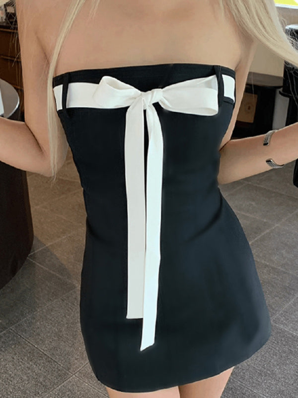 Sexy Backless Bow Tube Top Short Dress Black