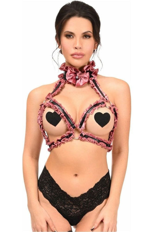 Kitten Collection Dusty Rose Velvet Triangle Top Body Harness