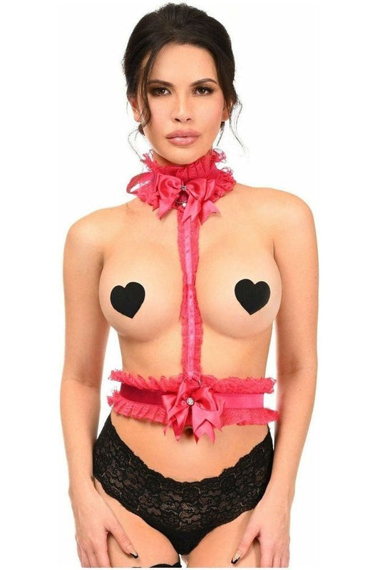 Kitten Collection Fuchsia/Fuchsia Lace Single Strap Body Harness