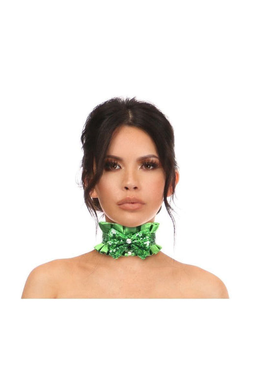 Kitten Collection Green Satin & Sequin Choker