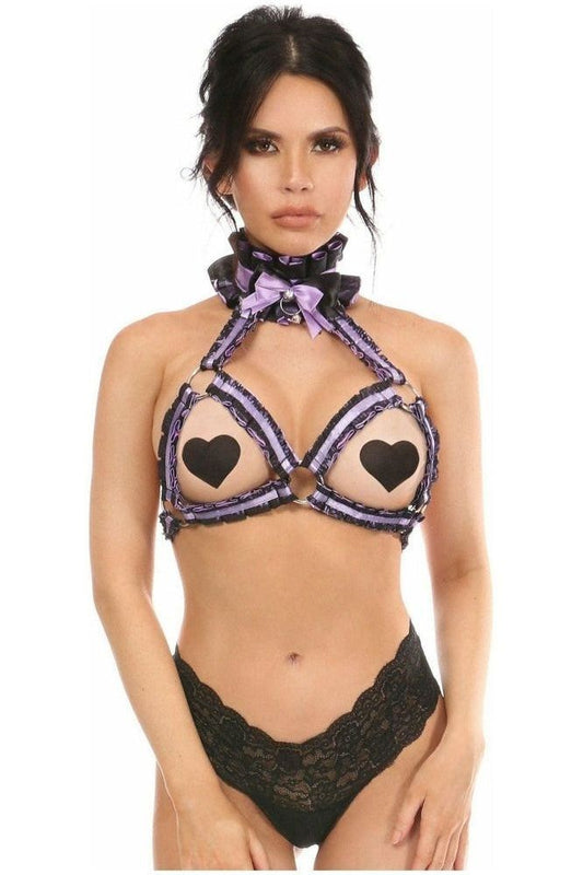 Kitten Collection Lavender/Black Lace Bra Top Body Harness