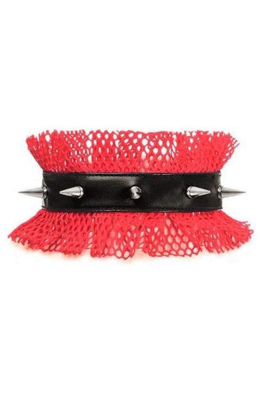 Kitten Collection Red/Black Fishnet Spike Choker